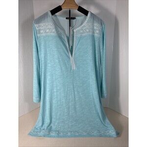 Urban Coco V-Neck Bohemian Light Blue Embroidered Tunic Blouse Women’s 2XL